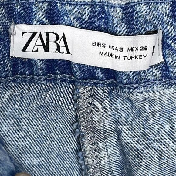 Zara High Rise Sailor Button Slant Pocket Jeans Vintage Wash Straight Leg Sz S - Picture 8 of 14